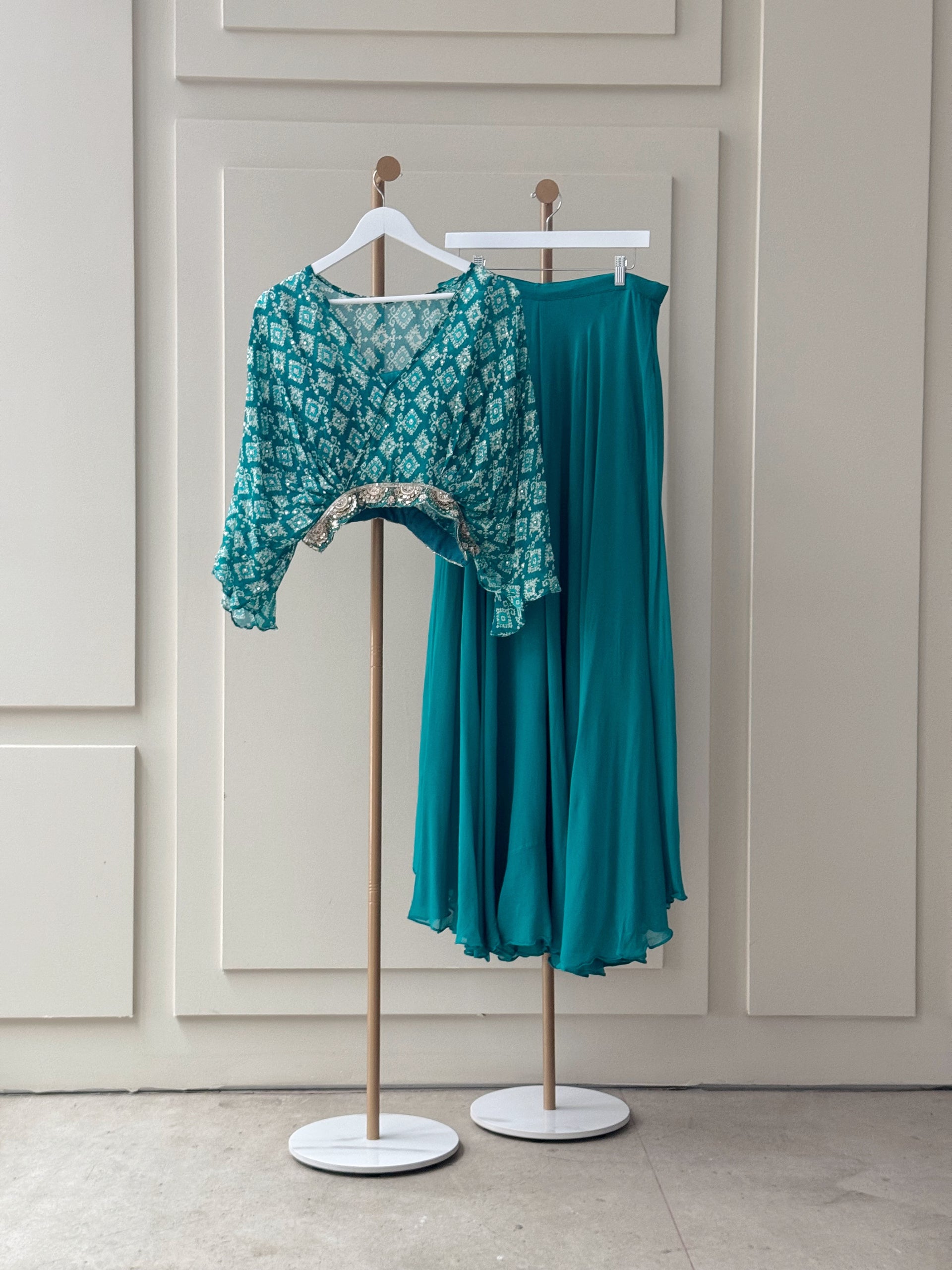 Teal Crop Top with Flowy Pants