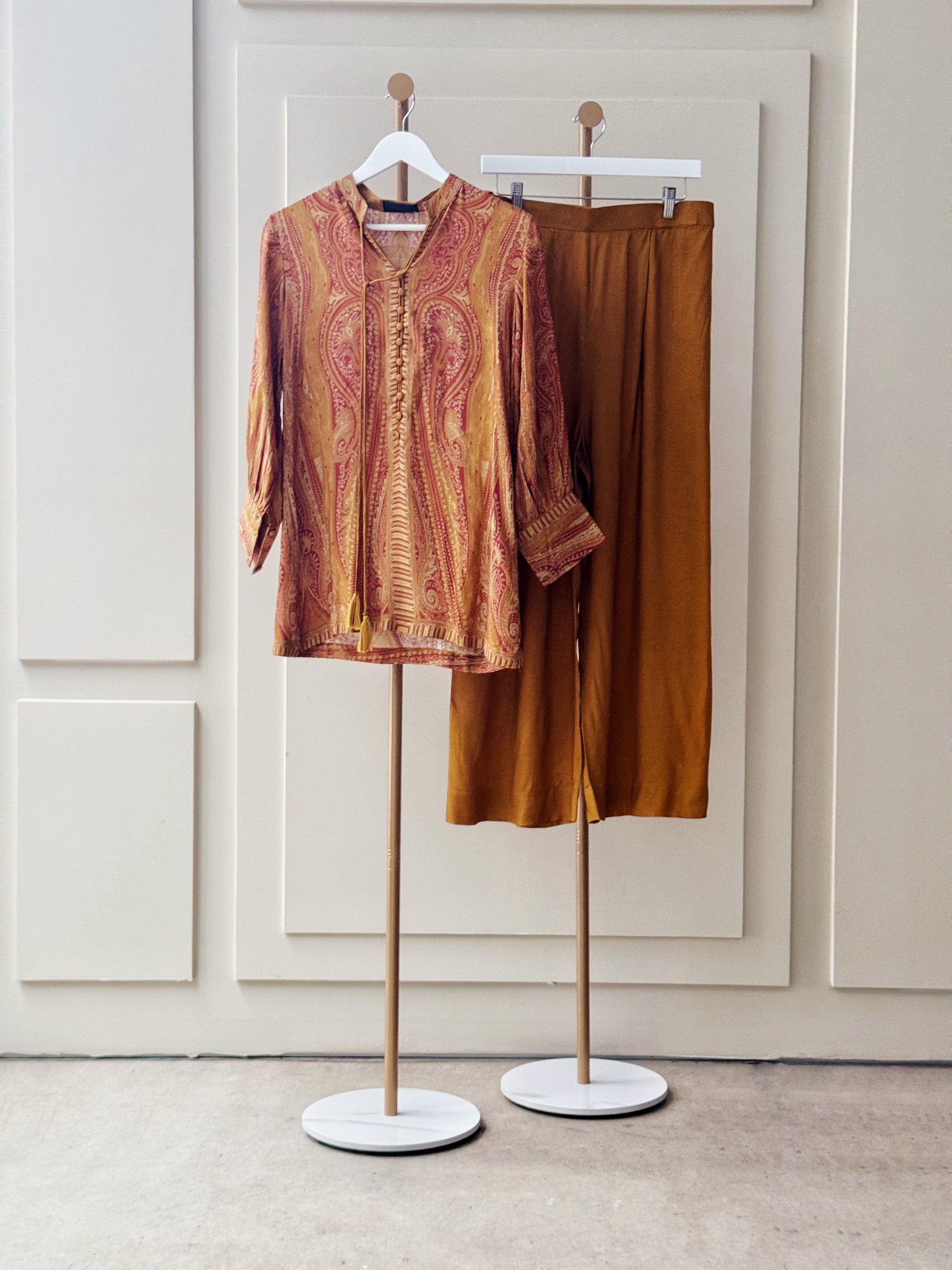 Paisley Tunic with Mustard Wide-Leg Trousers