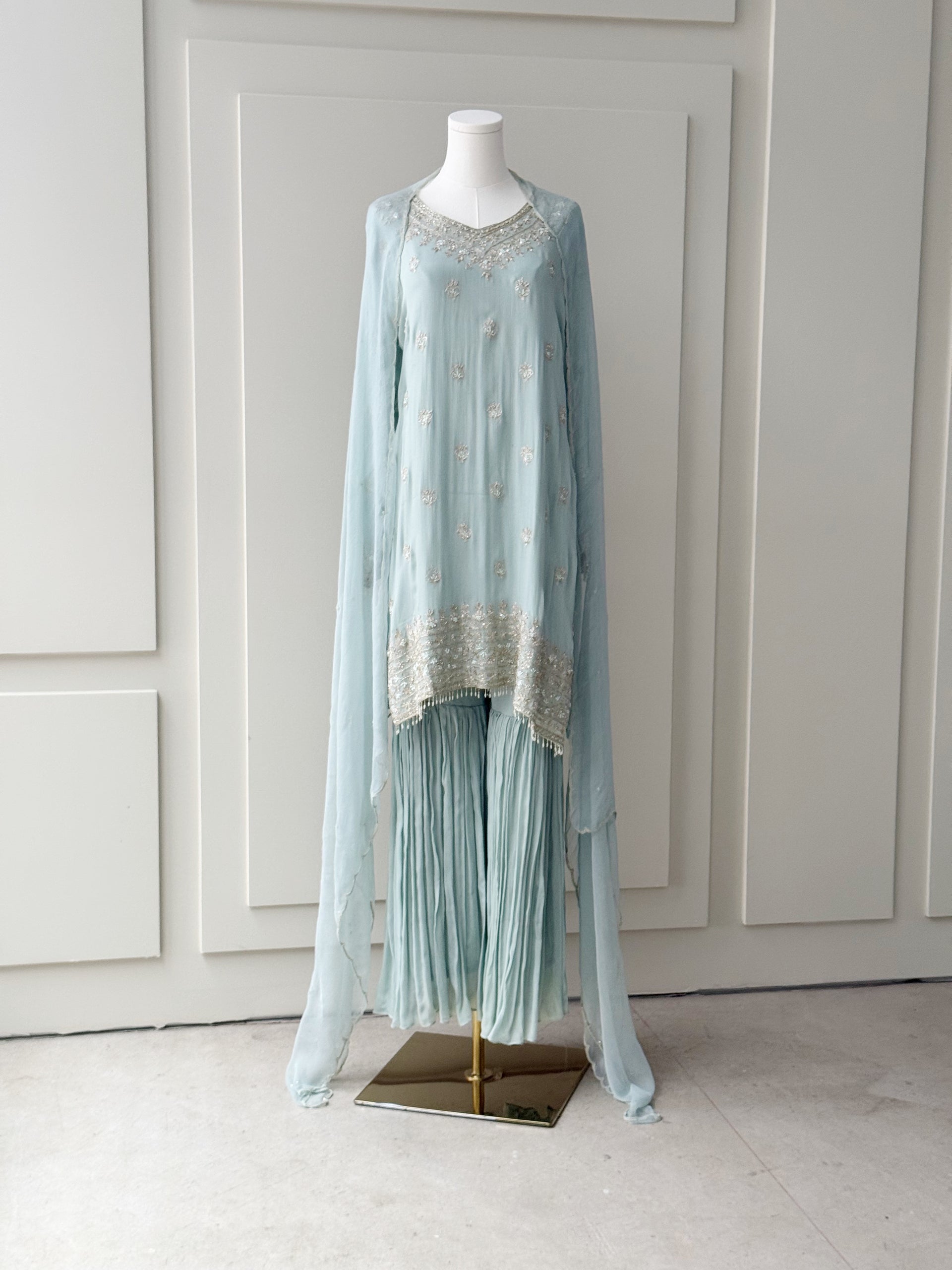 Powder Blue Suit Set with Net Dupatta