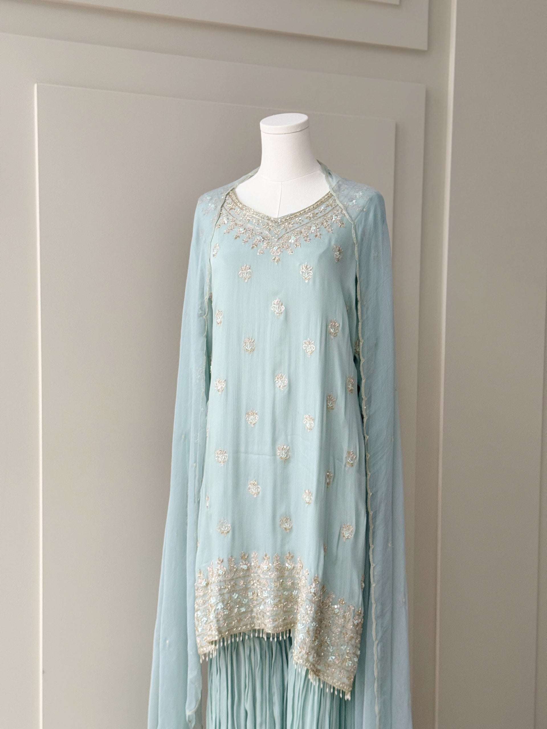 Powder Blue Suit Set with Net Dupatta