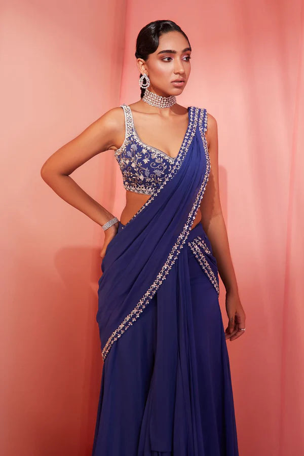 Ink Blue Slit Saree